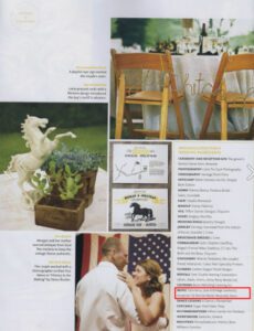 A white horse statue on a table with a menu and wooden chairs in a cozy dining space.